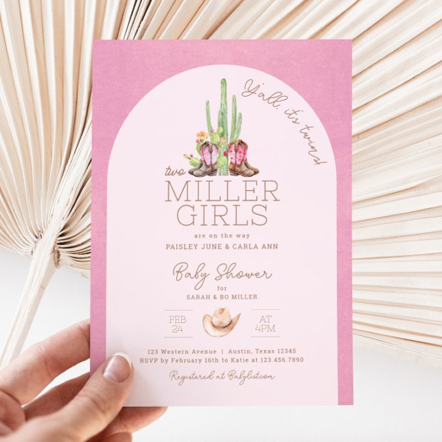 Inbjudan till Cowgirl Twin Baby Shower (Twin Girls Baby Shower Invitation)