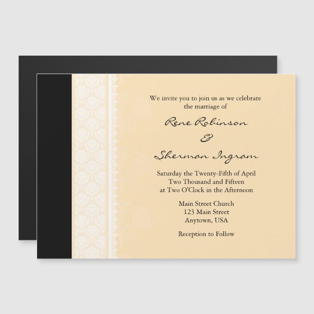 Inbjudan till Cream Black Modern Magnetic Wedding Magnetisk Inbjudningskort (Fram/baksida)