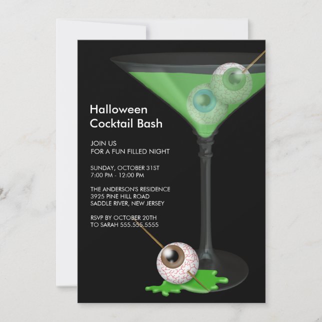Inbjudan till Creepy Eyeball Cocktail Halloween fe (Framsida)