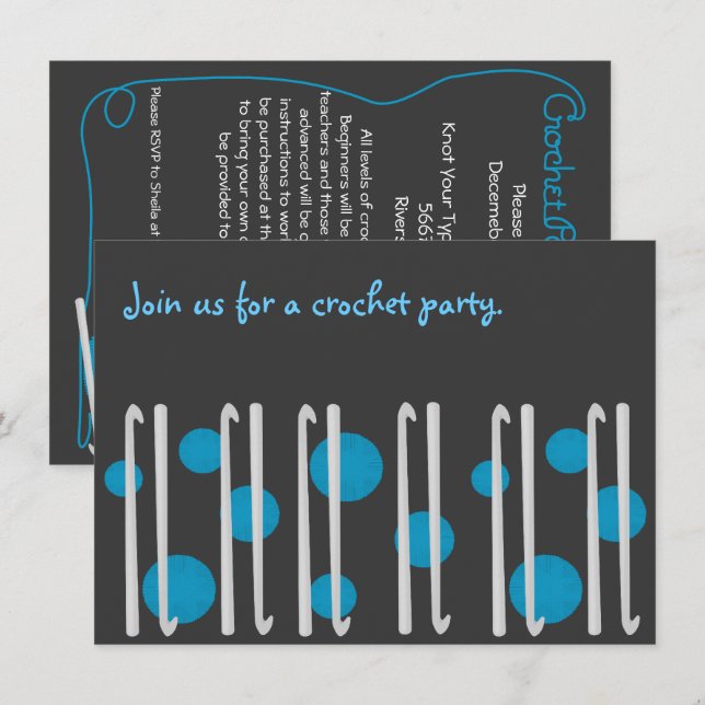 Inbjudan till Crochet Party (Fram/baksida)