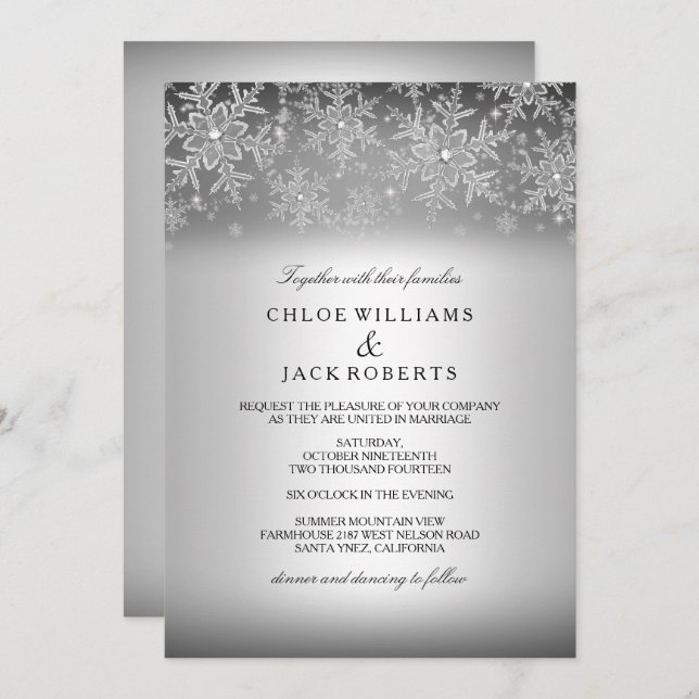 Inbjudan till Crystal Snowflake Silver Winter Wedd (Fram/baksida)