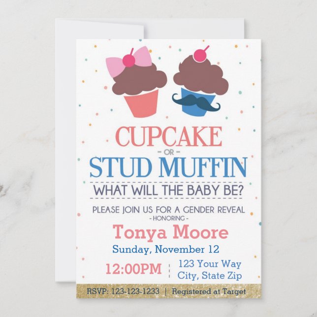 Inbjudan till Cupaka eller Stud Muffin Baby Shower (Framsida)