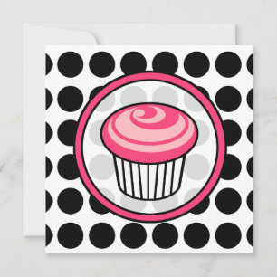 Inbjudan till cupaka - Polka-punkt / Rosa & svart