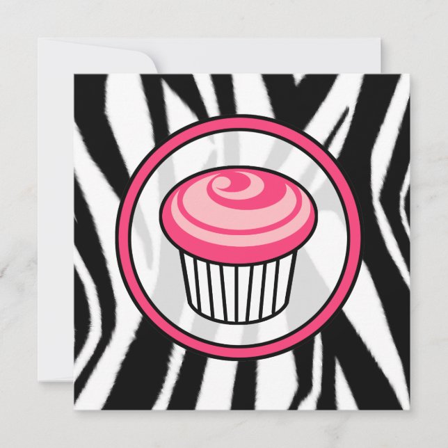 Inbjudan till cupaka - Zebra tryck/Rosa och svart (Framsida)