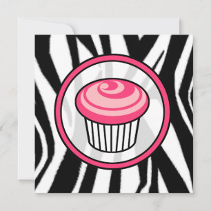 Inbjudan till cupaka - Zebra tryck/Rosa och svart