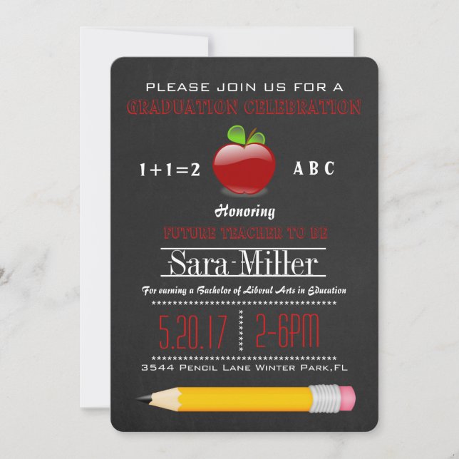Inbjudan till Cute Apple Teacher Studenten (Framsida)