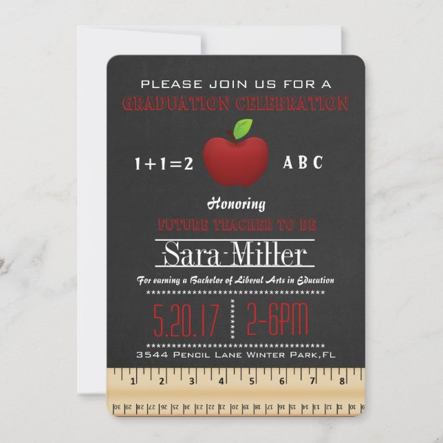 Inbjudan till Cute Apple Teacher Studenten (Framsida)