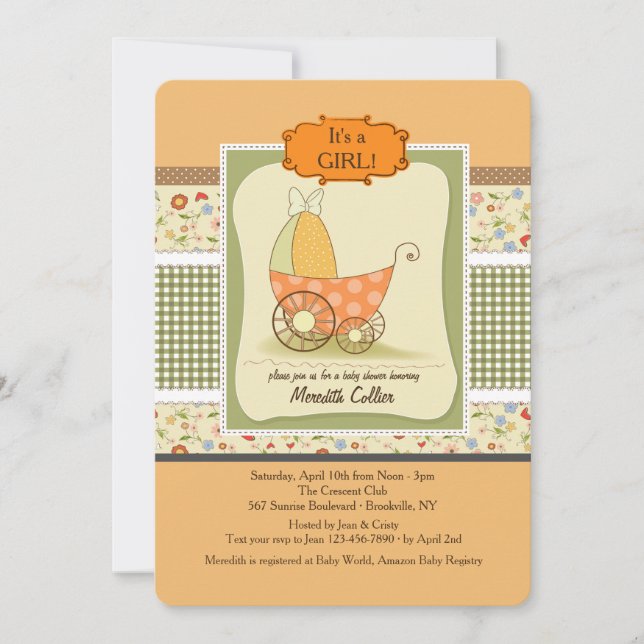 Inbjudan till Cute Baby Carriage Shower (Framsida)