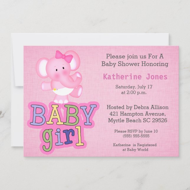 Inbjudan till Cute Baby Elephant Baby Shower (Framsida)