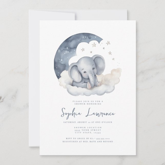 Inbjudan till Cute Baby Elephant Baby Shower (Framsida)