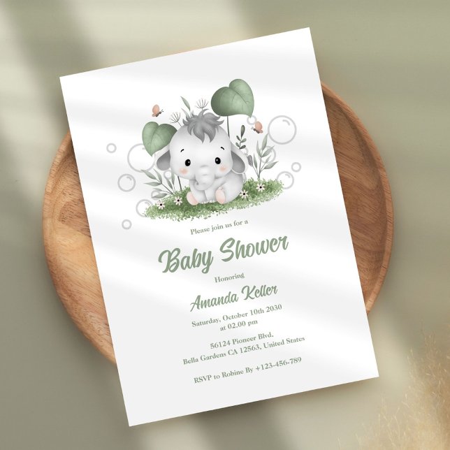 Inbjudan till Cute Baby Elephant Baby Shower (Skapare uppladdad)