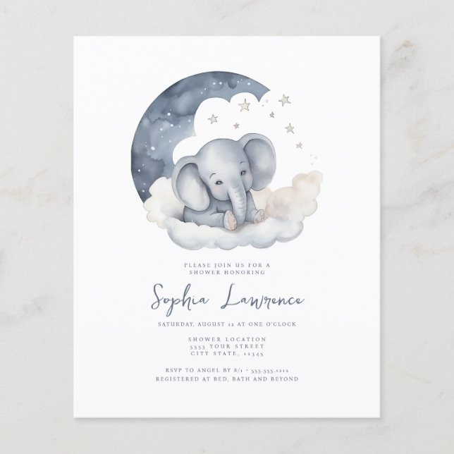 Inbjudan till Cute Baby Elephant Baby Shower (Framsida)