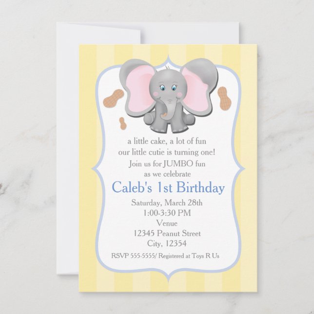 Inbjudan till Cute Baby Elephant Birthday eller Sh (Framsida)