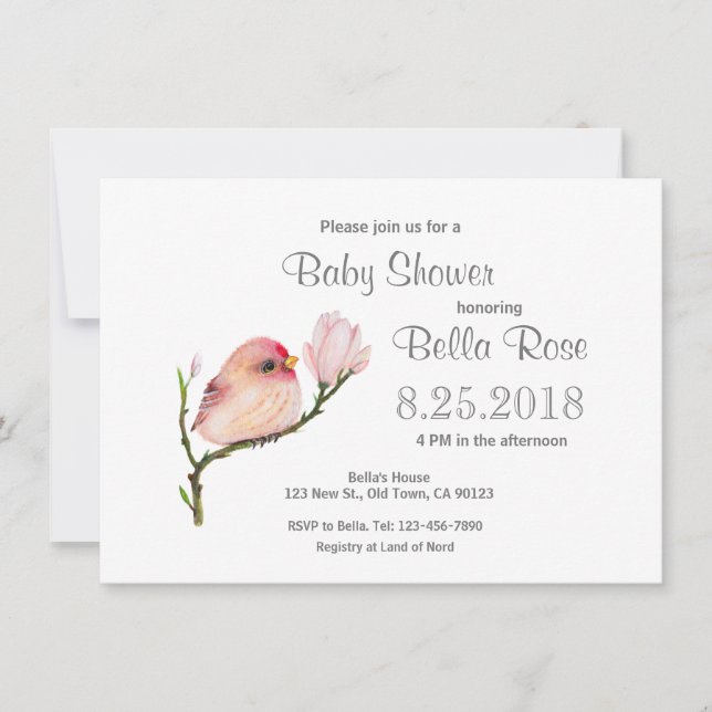 Inbjudan till Cute Baby Redpoll Bird Baby Shower (Framsida)