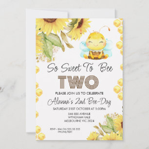 Inbjudan till Cute Bee Sunblommor 2:a födelsedagen