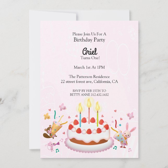 Inbjudan till Cute Birthday Cake Birthday Birthday (Framsida)