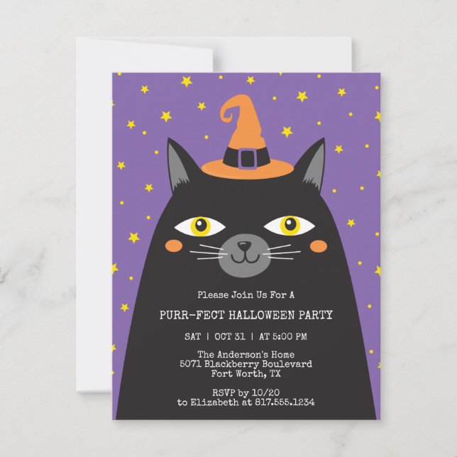 Inbjudan till Cute Black Cat Kids Halloween fest (Framsida)