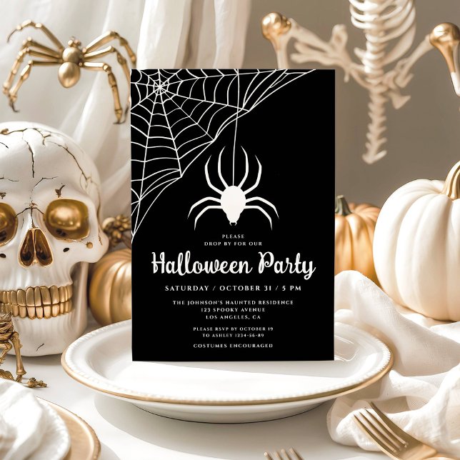 Inbjudan till Cute Black Spider Halloween fest (Cute Black Spider Halloween Party Invitation)