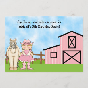 Inbjudan till Cute Blond Cowgirl och Horse Birthda