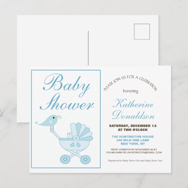 Inbjudan till Cute Blue Boy Baby Shower (Fram/baksida)