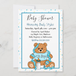 Inbjudan till Cute Blue Boy's Nalle Baby Shower