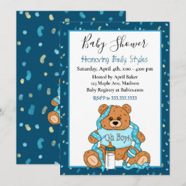 Inbjudan till Cute Blue Boy's Nalle Baby Shower