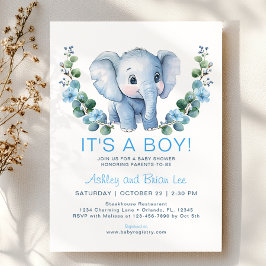 Inbjudan till Cute Blue Elephant Baby Shower - Wat