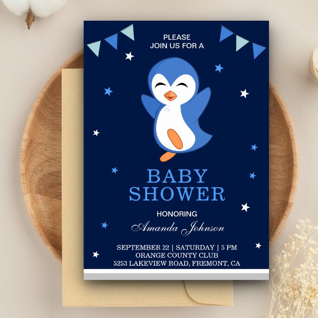 Inbjudan till Cute Blue Penguin Baby Shower (Skapare uppladdad)