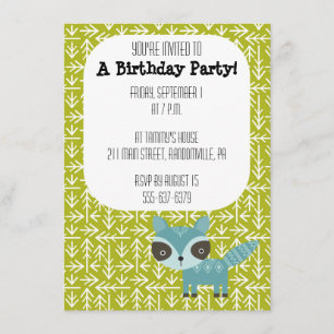 Inbjudan till Cute Blue Raccoon Party
