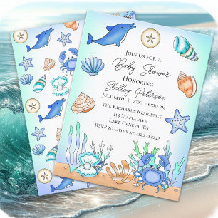 Inbjudan till Cute Blue Seaside Beachy Baby Shower