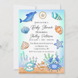Inbjudan till Cute Blue Seaside Beachy Baby Shower