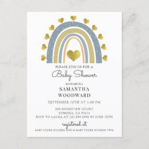 Inbjudan till Cute Boho Blue Rainbow Pojke-duschen Vykort