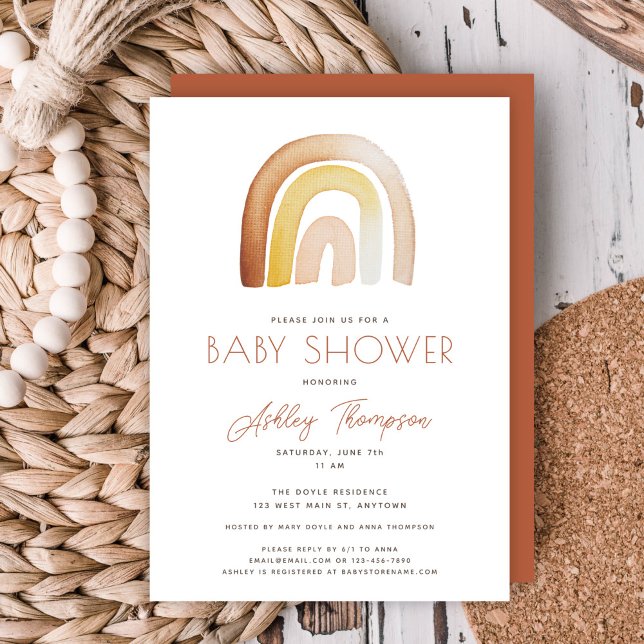 Inbjudan till Cute Boho Rainbow Baby Shower (Cute Boho Rainbow Baby Shower Invitation)