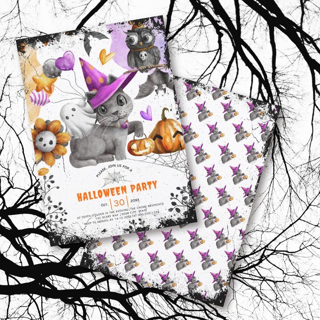 Inbjudan till Cute cat och uggla Halloween fest (Skapare uppladdad)