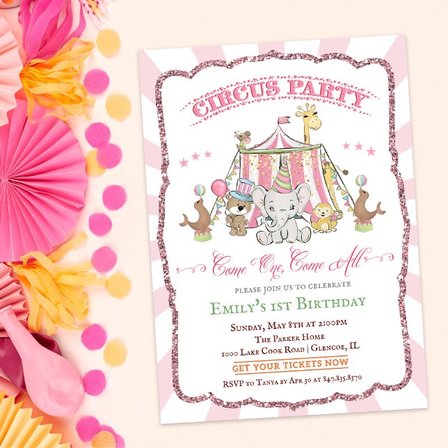 Inbjudan till Cute Circus Rosa Baby Shower (Skapare uppladdad)