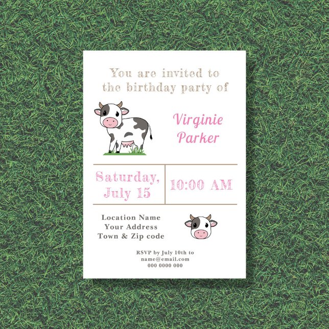 Inbjudan till Cute Cow Birthday (Cute Cow Birthday Invitation )