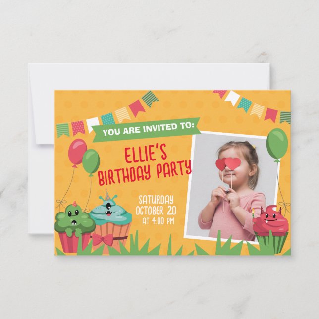 Inbjudan till Cute Cupkaka-Födelsedagsfest-kort (Framsida)