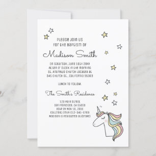 Inbjudan till Cute Doodle Unicorn och Stars Baptis