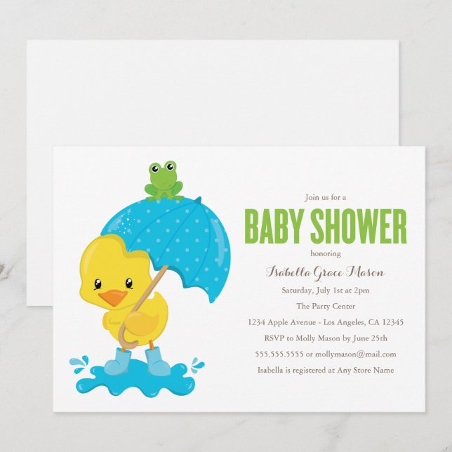 Inbjudan till Cute Duckie Baby Shower (Fram/baksida)