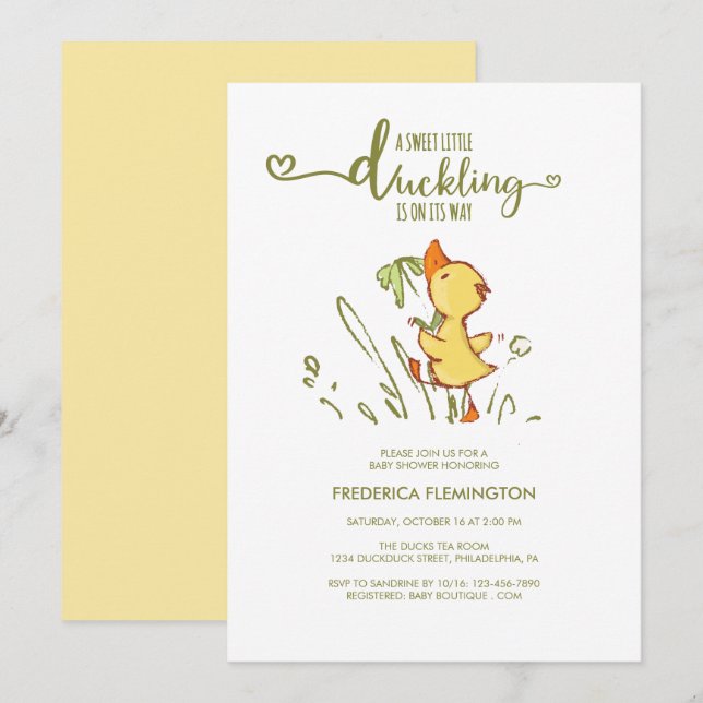 Inbjudan till Cute Duckling Baby Shower (Fram/baksida)
