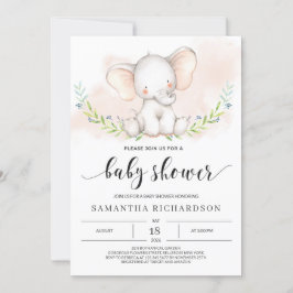  inbjudan till Cute Elephant Girl Baby Shower