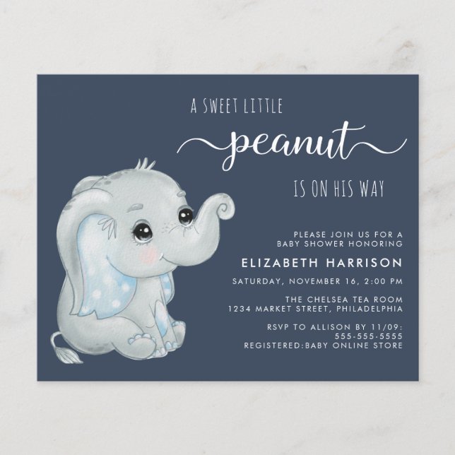 Inbjudan till cute Elephant Pojke Shower (Framsida)