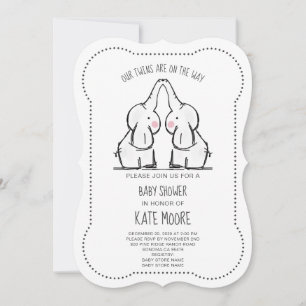 Inbjudan till Cute Elephant Twillingars Baby Showe
