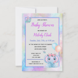 Inbjudan till Cute Elephant Watercolor Baby Shower