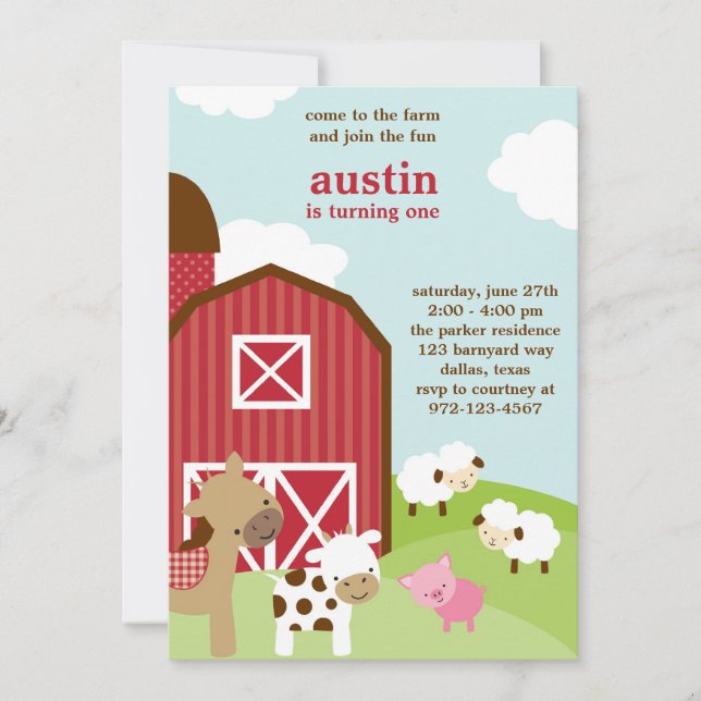 Inbjudan till Cute Farm Animal Birthday (Framsida)