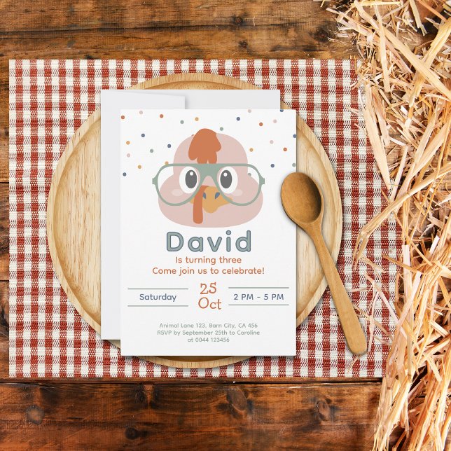 Inbjudan till Cute Farm Animal | Farm Birthday Inb (Farm Animals Birthday Invitation Chicken)