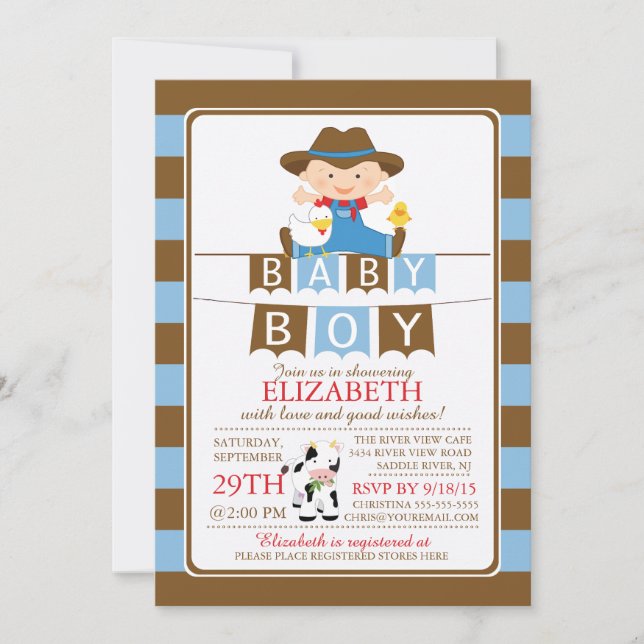 Inbjudan till Cute Farmer Boys Baby Shower (Framsida)