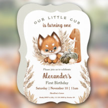 Inbjudan till Cute Fox Fall Boy första födelsedage