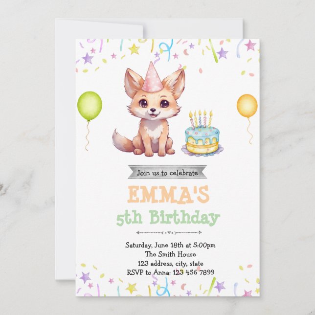 Inbjudan till Cute fox-födelsedagskalender (Framsida)