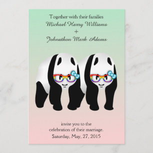 Inbjudan till Cute Gay Pandas Rainbow Wearing Glas